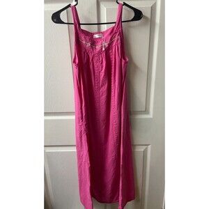 Yozly Nightgown Womens Medium Hot Pink Strappy Embroidered Maxi
